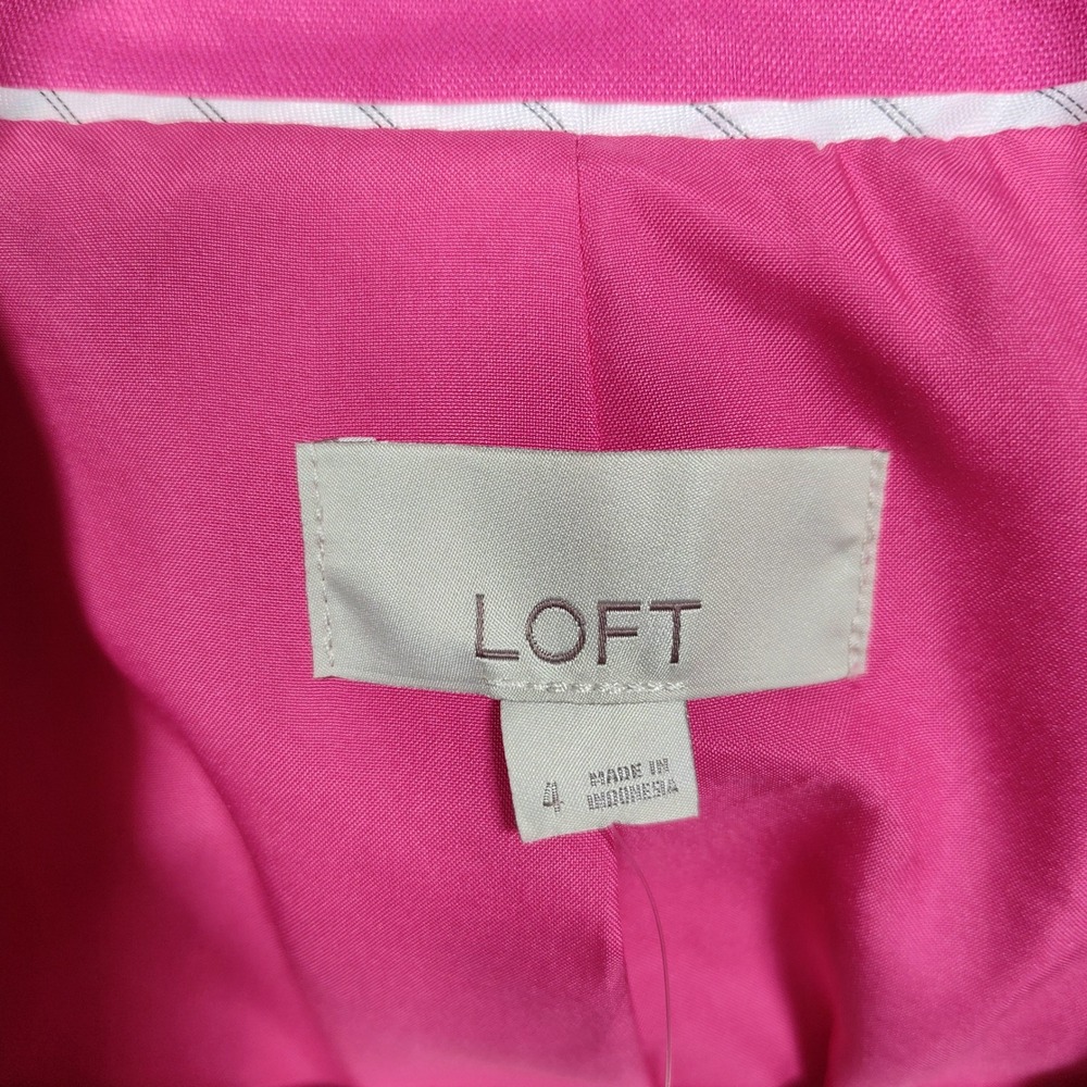 LOFT Womens Fuchsia Pink Shawl Collar Open Front Linen Blazer Jacket Size 4 NWT - Picture 8 of 11